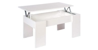 Mesa de centro elevable de melamina y blanca brillante